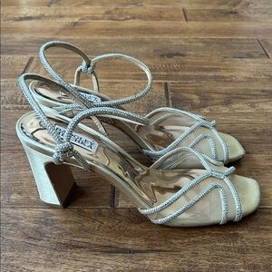 Badgley Mischka Gold Strappy Block Heel Sandals